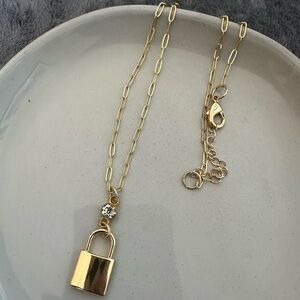 Gold Lock Pendant Necklace